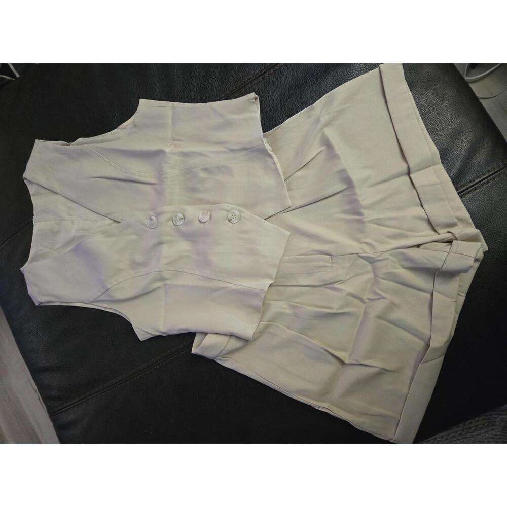 Cream Women's High-Waist Tailored Shorts with Matching Vest